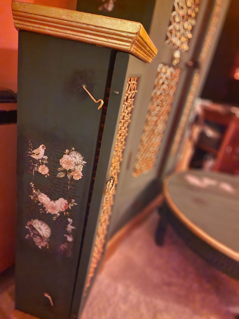 Hand painted solid wood furniture Unique artisan craft  Table Shelf Cubbord 