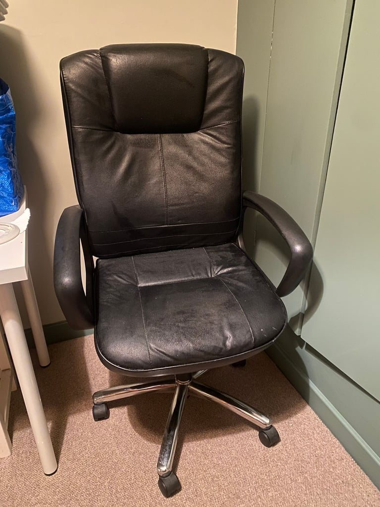 image for Black faux leather office chair with stainless steel legs bedroom study work from home