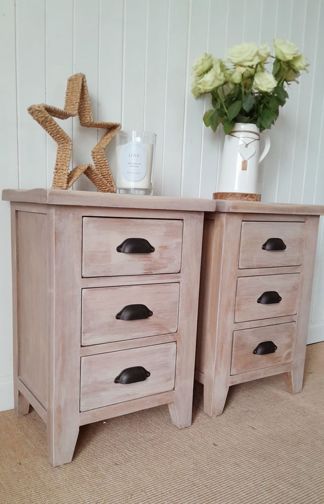 Rustic washed oak 3 drawer bedside chest,  industrial style bedroom futniture