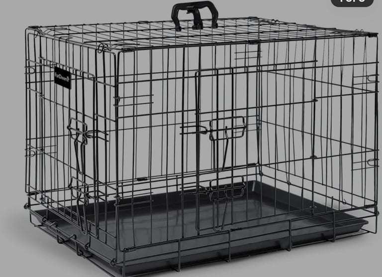A new still boxed 42-Inch Dog Cage Crate Heavy Duty Black Metal Folding w/ 2 Doors 