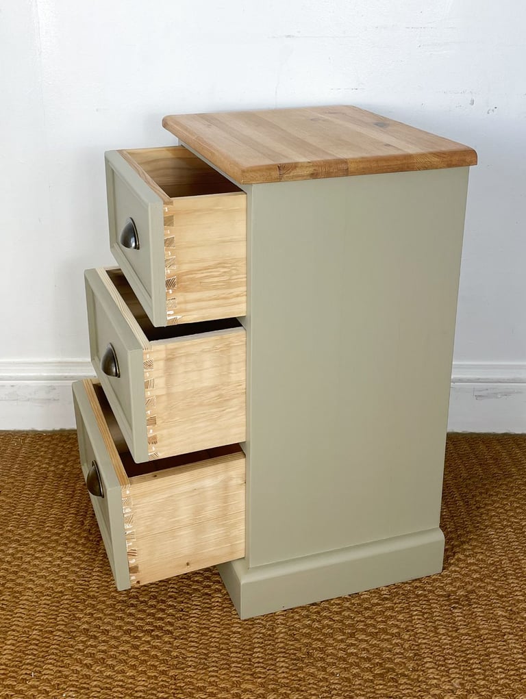 Chunky single solid pine bedside table chest of drawers painted creamy stone