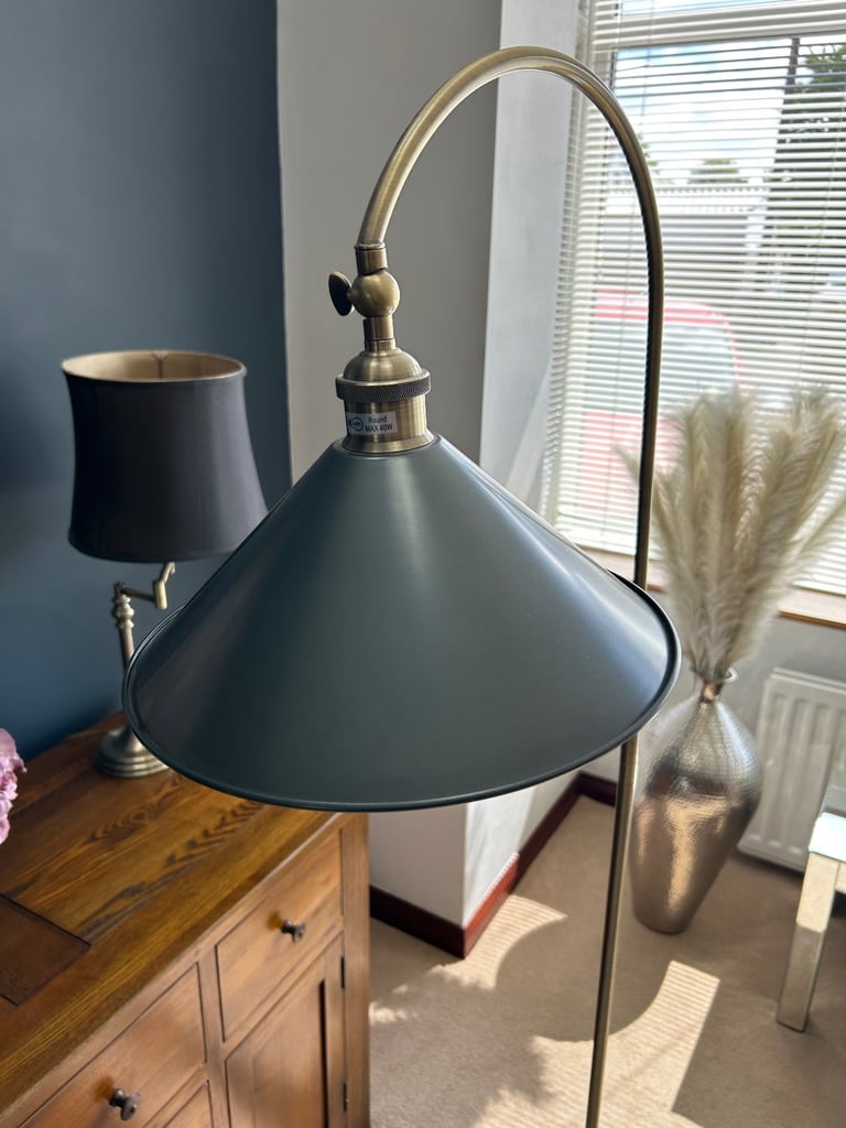 Dunelm Blue and Gold Curved Floor Lamp 