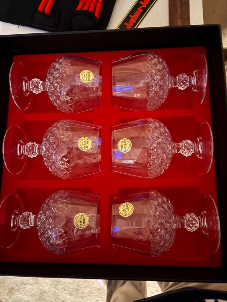 image for Crystal brandy glasses, decanter & stones set