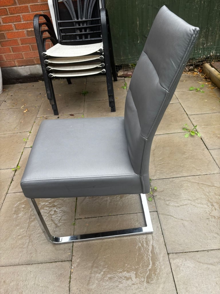 image for Grey leather dining room chairs 