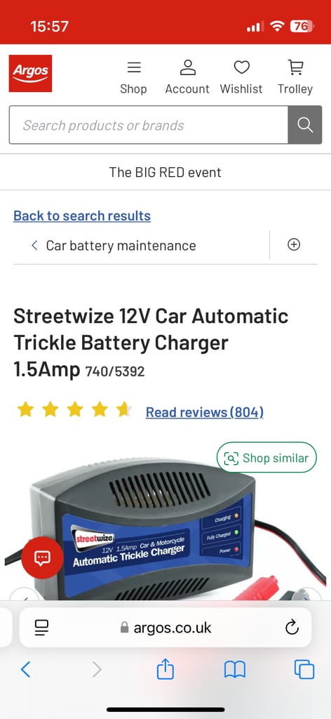 Streetwize 12v/1.5Amp Auto/Car Trickle Charger