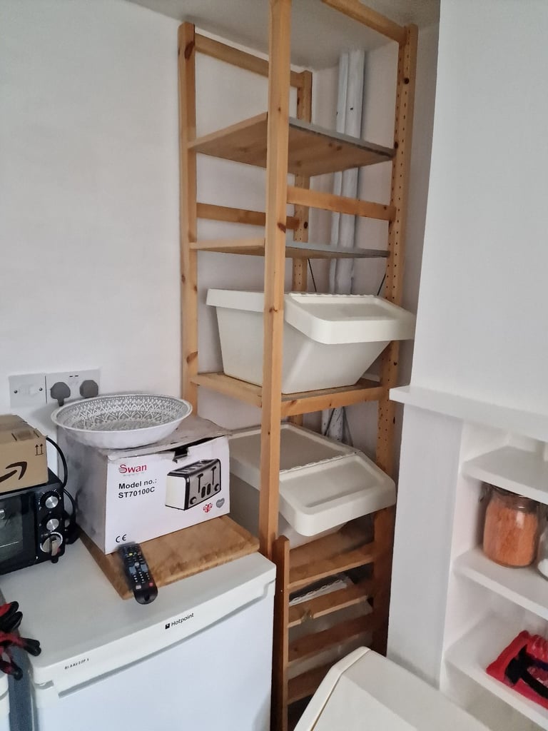 IVAR Shelving unit by IKEA, pine, 49cm x 50 cm x 2.27m tall, with 3 Sortera storage boxs