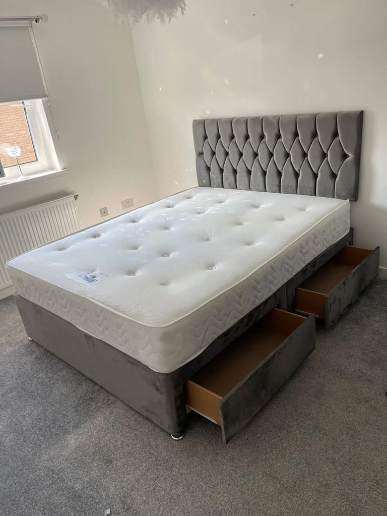 image for Comfortable DIVAN 4FT6 Double Bed Base With Storage + Mattress ~ Limited 20% Discount **