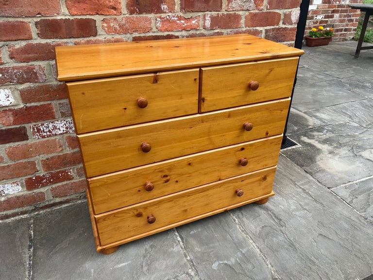Solid Pine Chest of Drawers - Good Condition 