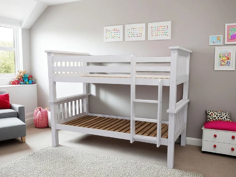 image for ]] Go Asap Urgent - (3ft) Strong Wooden Single Bunk Bed Frame - Optional Mattress ]]