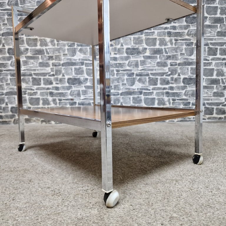 Vintage Chrome & Wood Effect Drinks Trolley on Castors