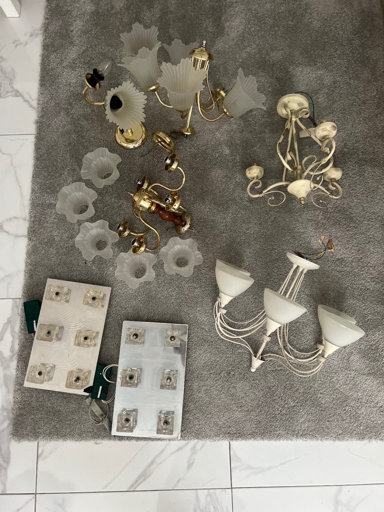 Antique chandelier lights brass ceiling pendant cube square light x5