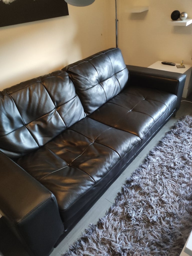 Black leather sofa