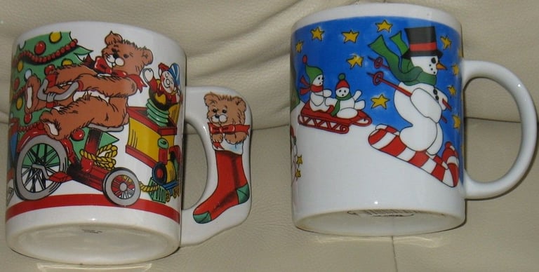 MUGS, 2 highly decorative, ideal for children, new never used. different designs