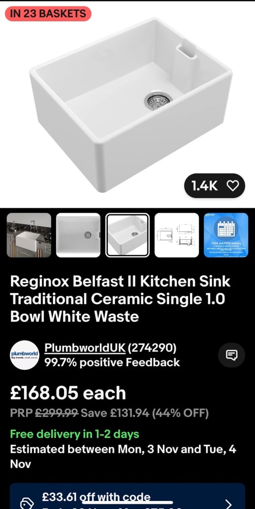 Belfast sink with basket strainer BRAND NEW