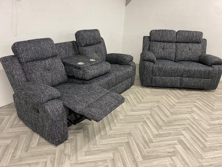 image for Gorgeous New Dark grey tweed fabric recliner sofas 