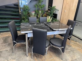 Extendable Dining Set, Turkish Dining Table with 6/4 Chairs For Sale