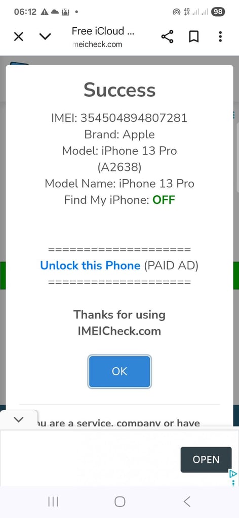 Iphone 13 pro 128gb unlocked signed out of icloud cracked back unable to Activate £90