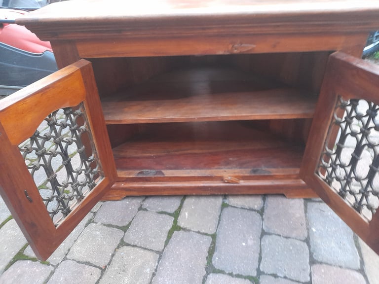Heavy Spanish Style Solid Wood TV Cab With Wrought Iron 