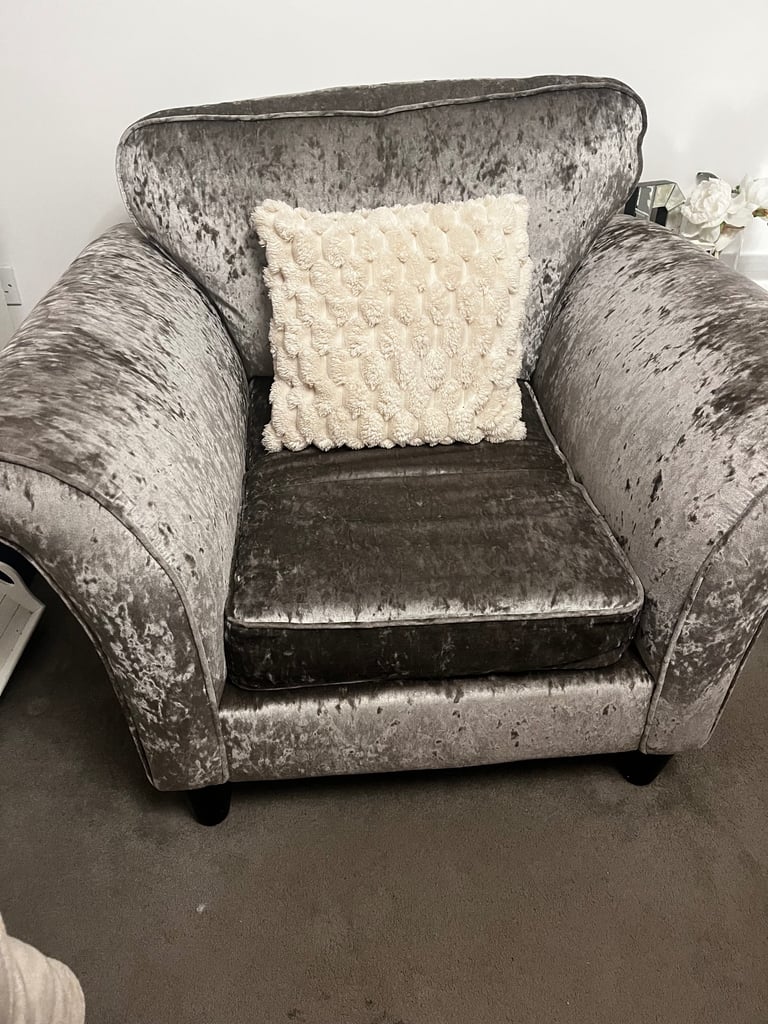 image for Grey crushed velvet arm chair 