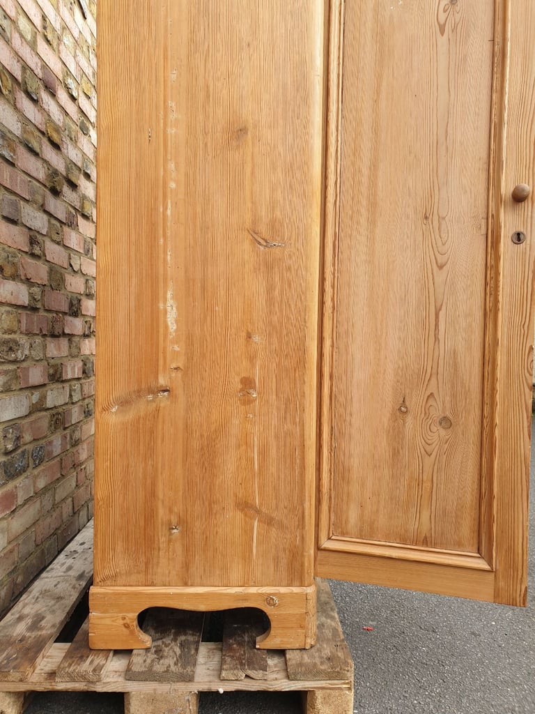 Elegant Antique French Armoire Two Door Wardrobe solid stripped pine wood