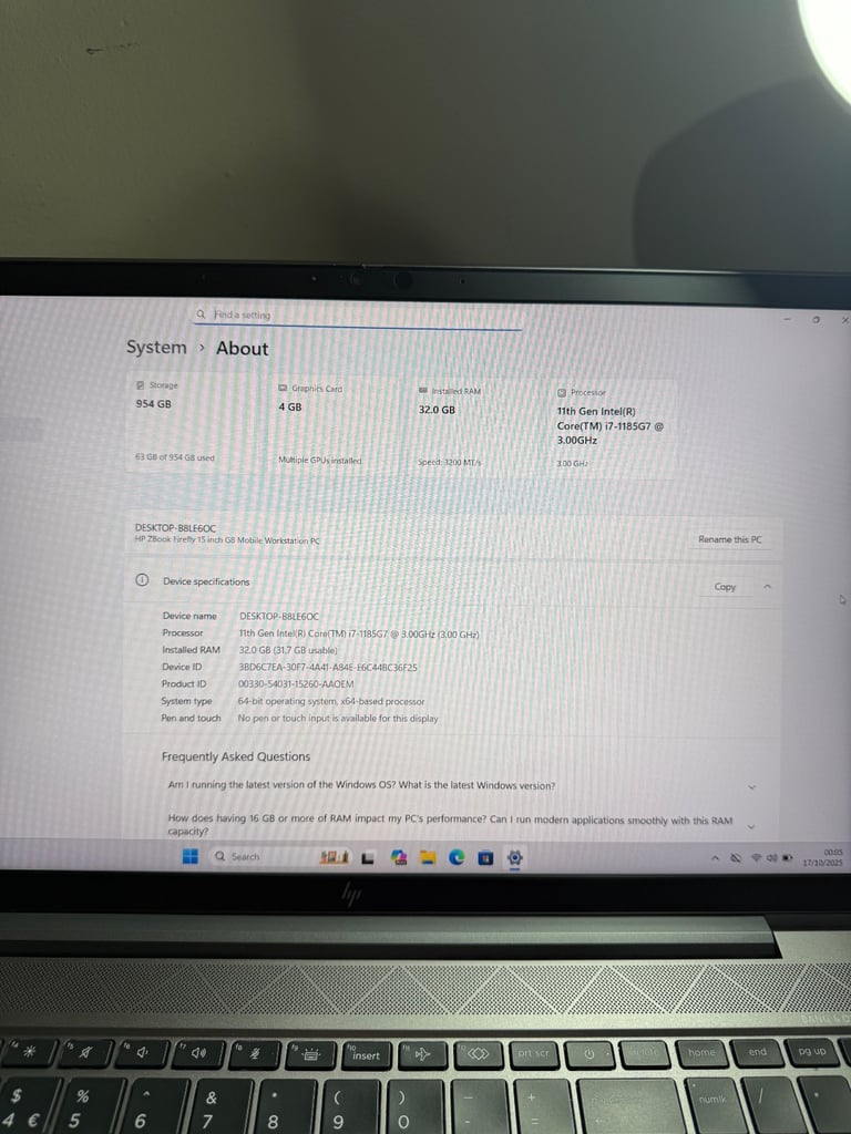 HP Zbook Firefly 15 G8 Intel I7 1185G7 4.8ghz,32gb ram,1TB nvme,Nvidia T500 4gb graphics cardW11 Pro
