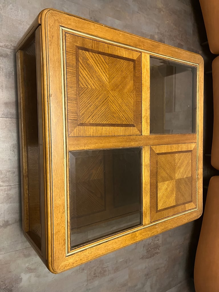 Square polished wooden/glass coffee table 