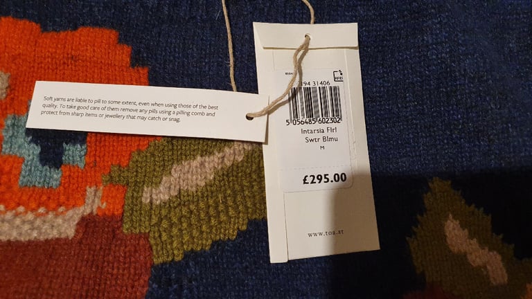 Toast Intarsia Floral Jumper Wool & Cashmere Blue Multicoloured Sweater Medium RRP £295