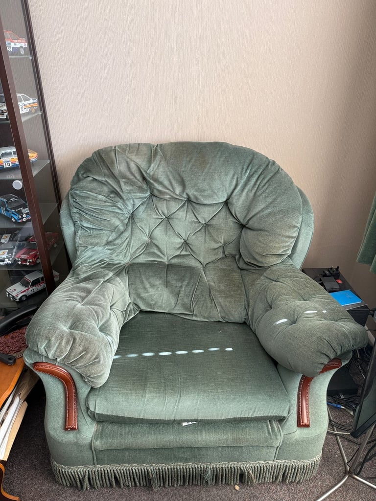 3 Piece suite Sofa, 2 chairs and footstall