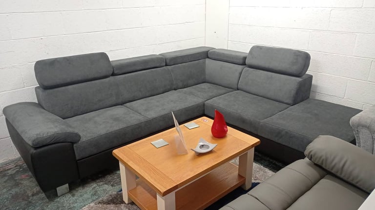 image for  Brand New Fabric / Leather L Shaped Sofa Bed With Storage & Moveable Headrest