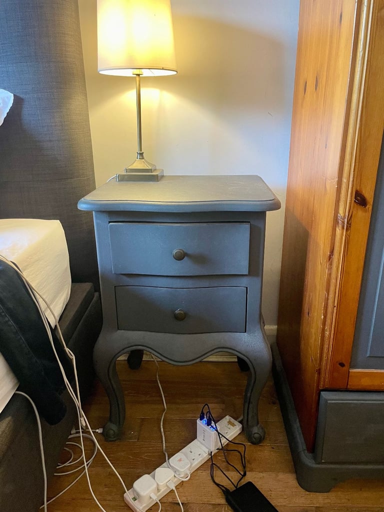 A pair of oak bedside tables - painted dark grey. Was £340 - Now £150