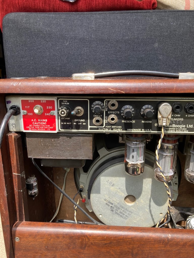 Mesa Boogie Mark III Purple Stripe with wheeled flight case