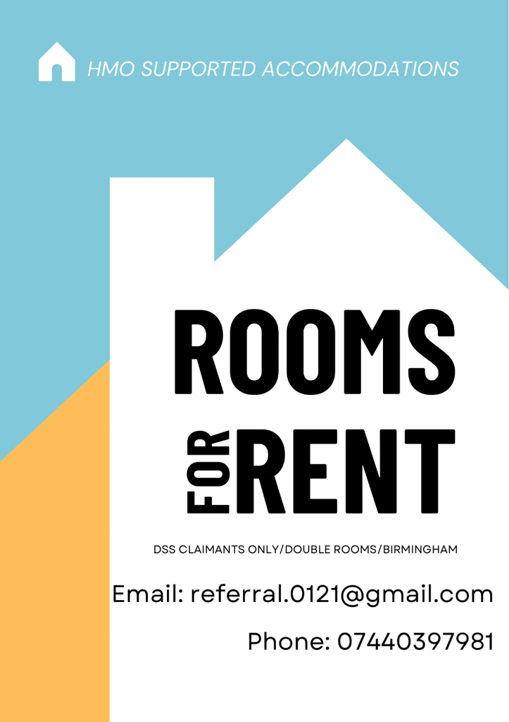 HMO Supported Accommodation DSS Double Rooms available in Hockley, B18, West Midlands Birmingham
