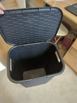 Free hinged lid storage bin washing basket 