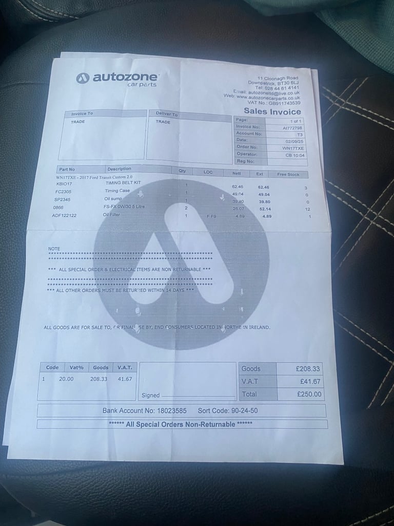 Ford, TRANSIT CUSTOM, Panel Van, 2017, Manual, 1996 (cc)