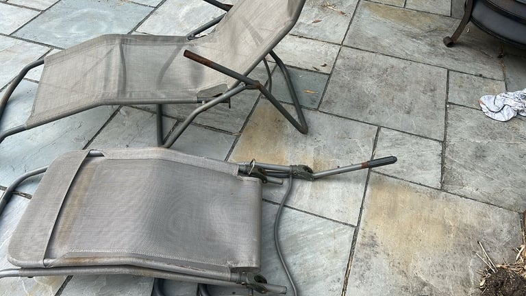 Pair of Comfy Reclining and Foldable Grey Sunlounger / Garden Loungers RRP £240