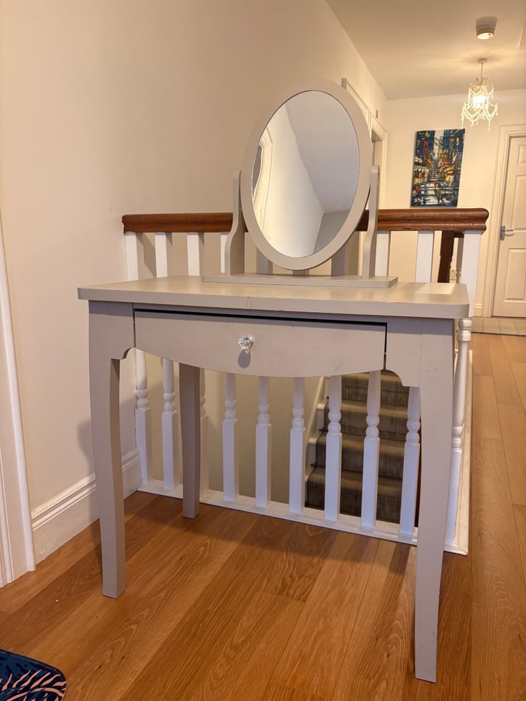 image for Grey dressing table attached mirror one drawer used condition - ideal for a repaint or upcycling m