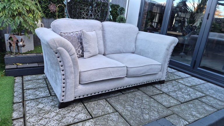Two beautiful cream plush velvet 3-seater sofas