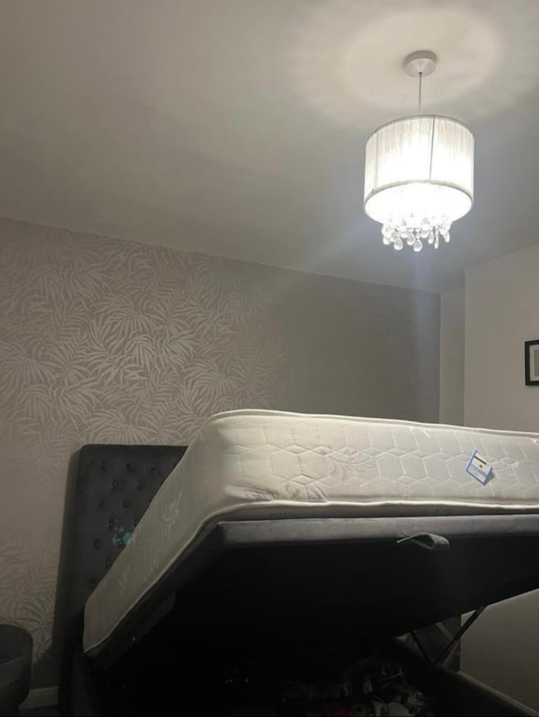 Grey king size ottoman bed with mattress 