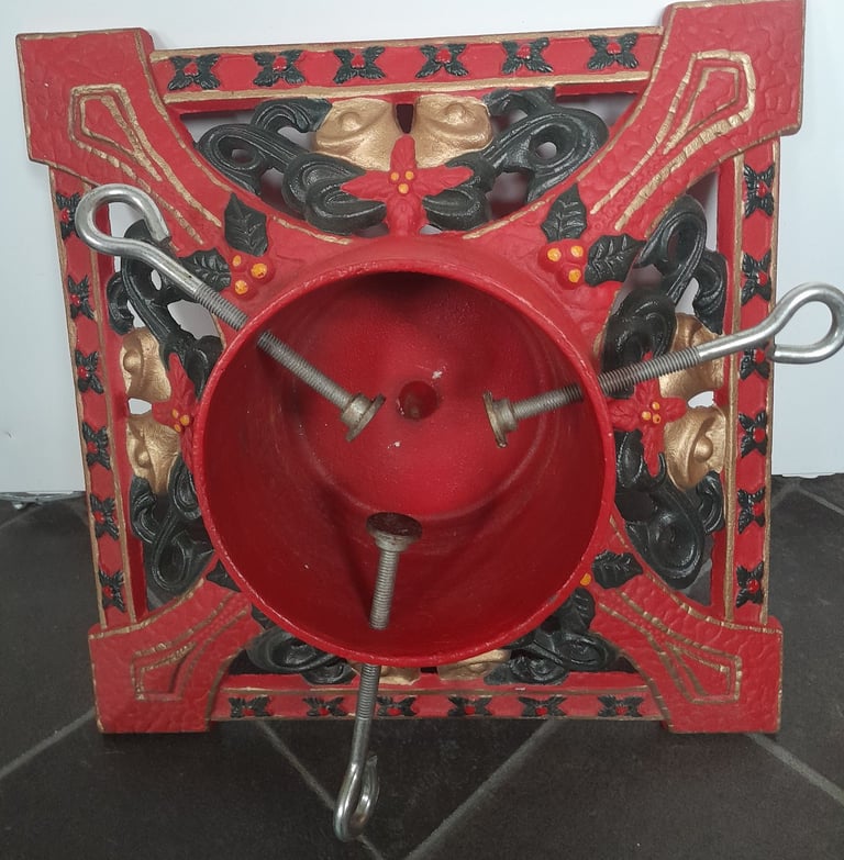 Cast Iron Square Red Stand Victorian Decorated for Real Christmas Tree up to 8ft
