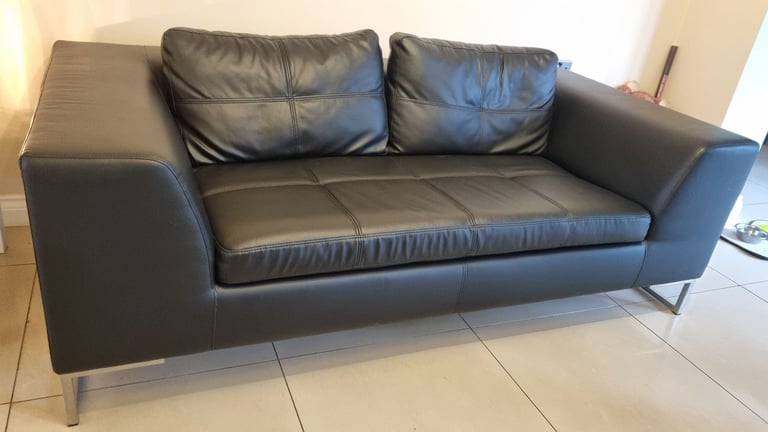 Black leather sofa (dwell) 