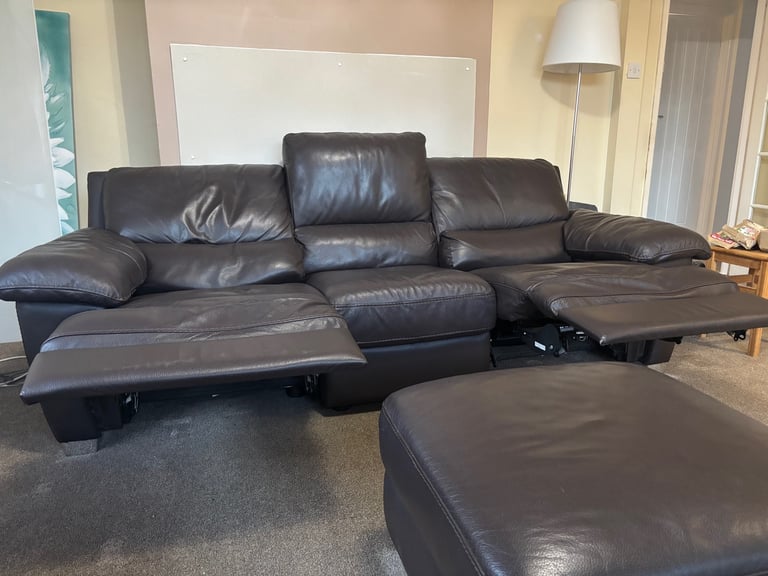 3 Seater Leather Power Recliner Sofa and Footstool Chaise/Corner