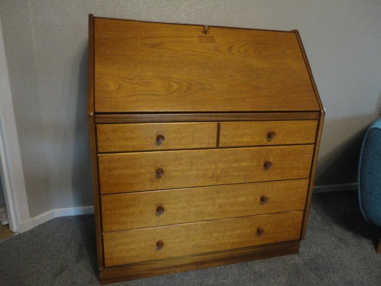 Mid century modern Nathan, retro writing buerau desk,with lock and key