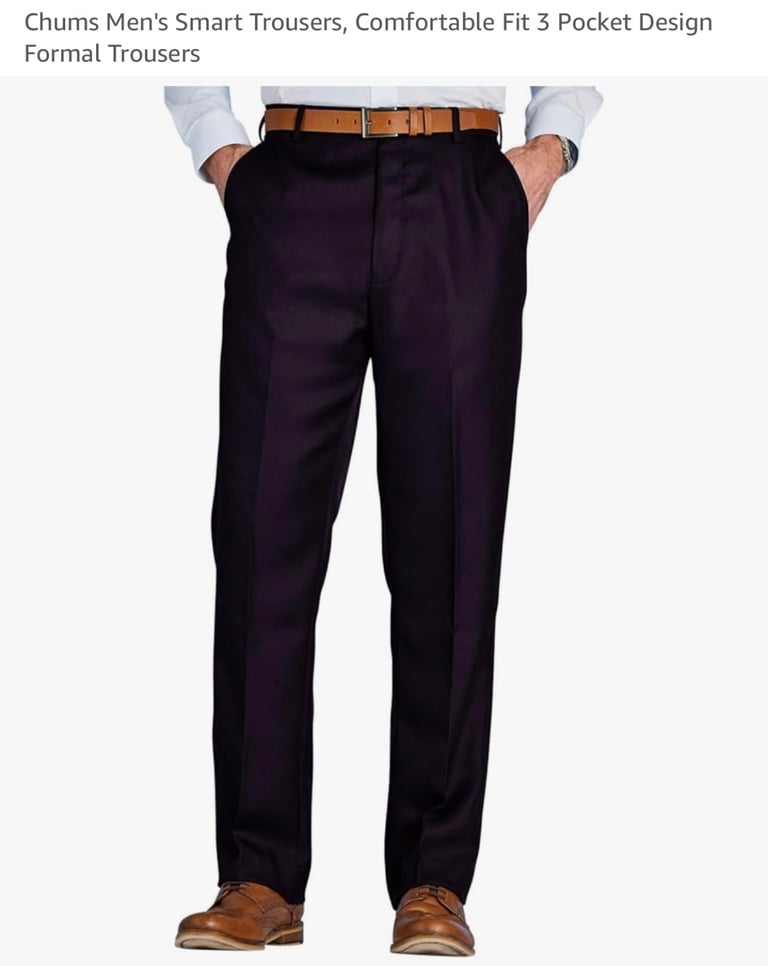 Chums Men's Smart Trousers, Comfortable Fit 3 Pocket Design Formal Trousers (Black - 40/29)