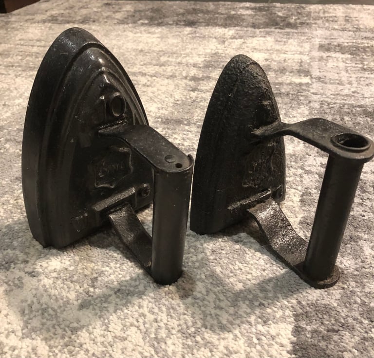 Pair of Vintage Antique Flat Irons Cast Iron Forged Irons