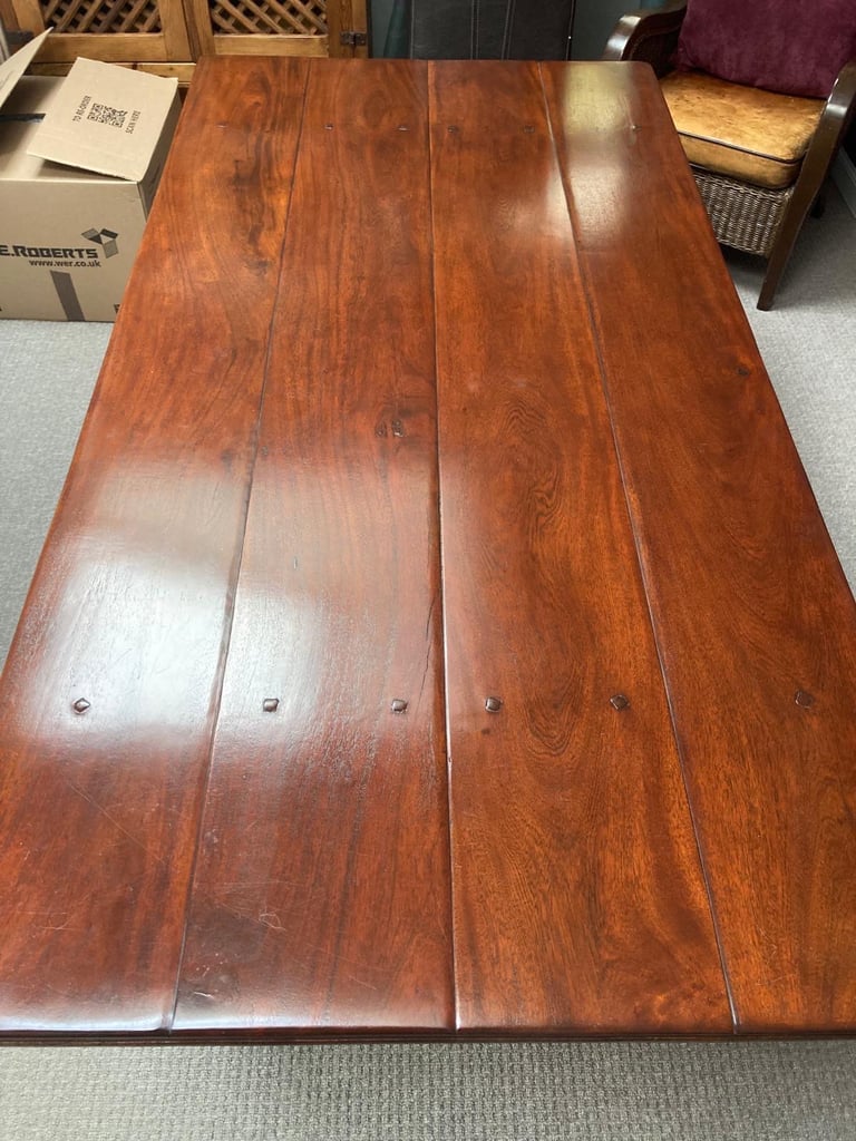 Solid Walnut Dining Table & 6 Real Leather Chairs