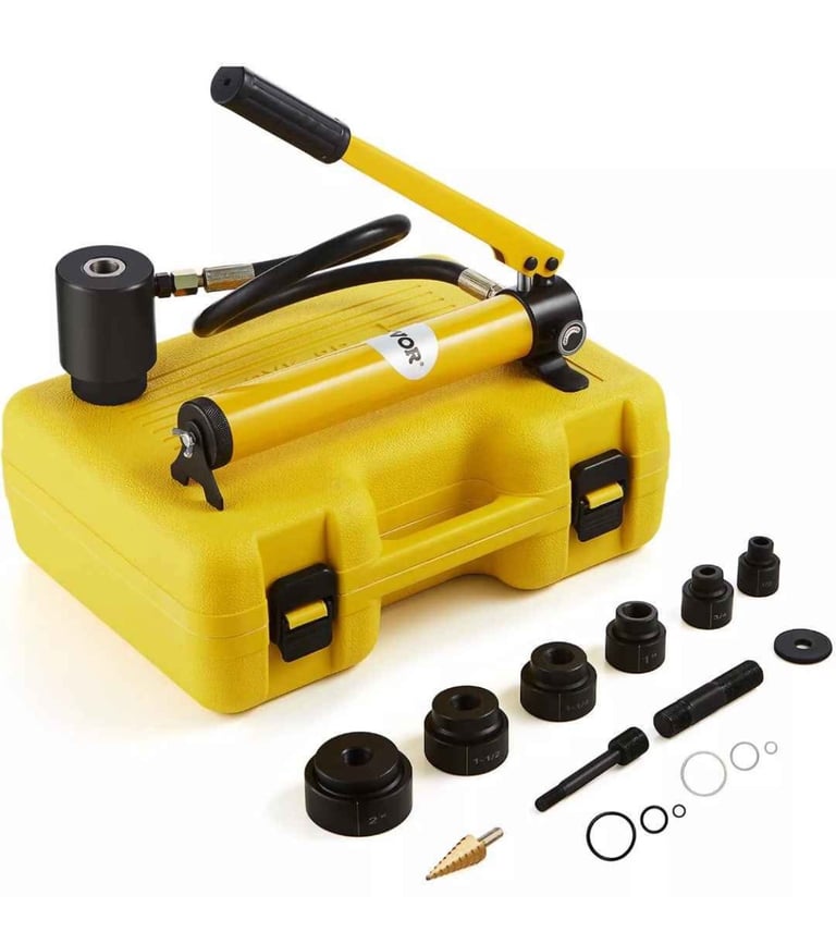 image for VEVOR 10 Ton Hydraulic Knockout Punch Driver Kit Hole Tool 1/2"-2" with 6 Dies