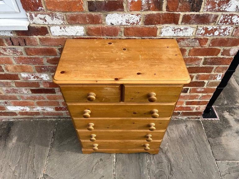 Large Solid Pine Chest of Drawers - Good Condition 