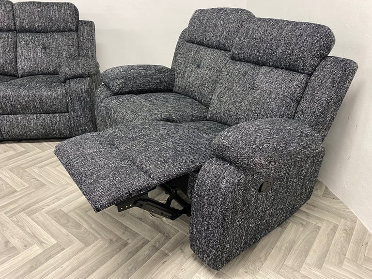Gorgeous New Dark grey tweed fabric recliner sofas 