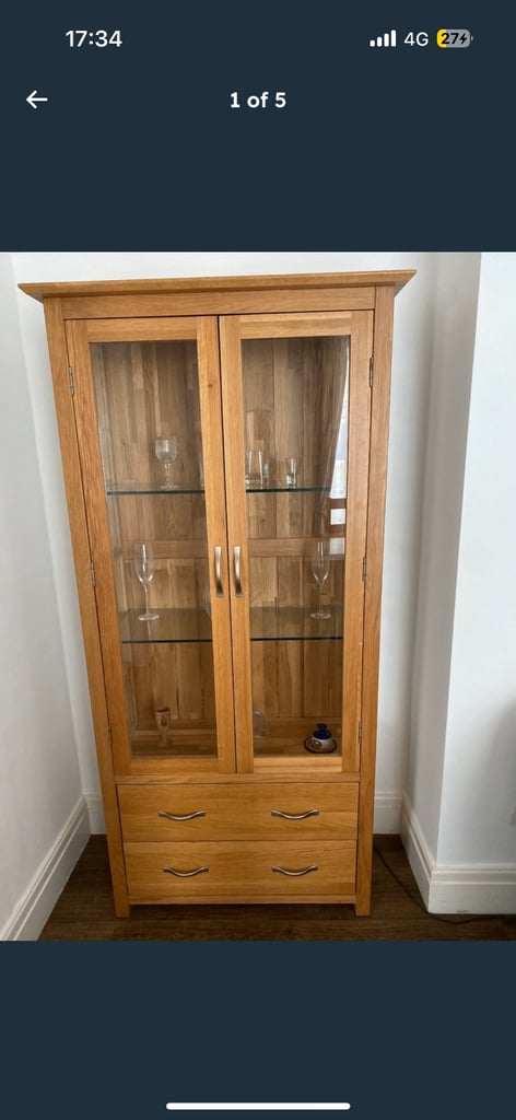 very good quality solid oak display cabinet possible delivery