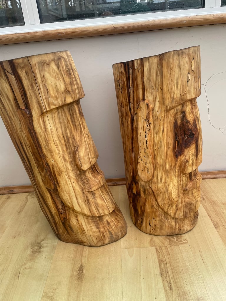 Carved Wooden Easter Island Heads